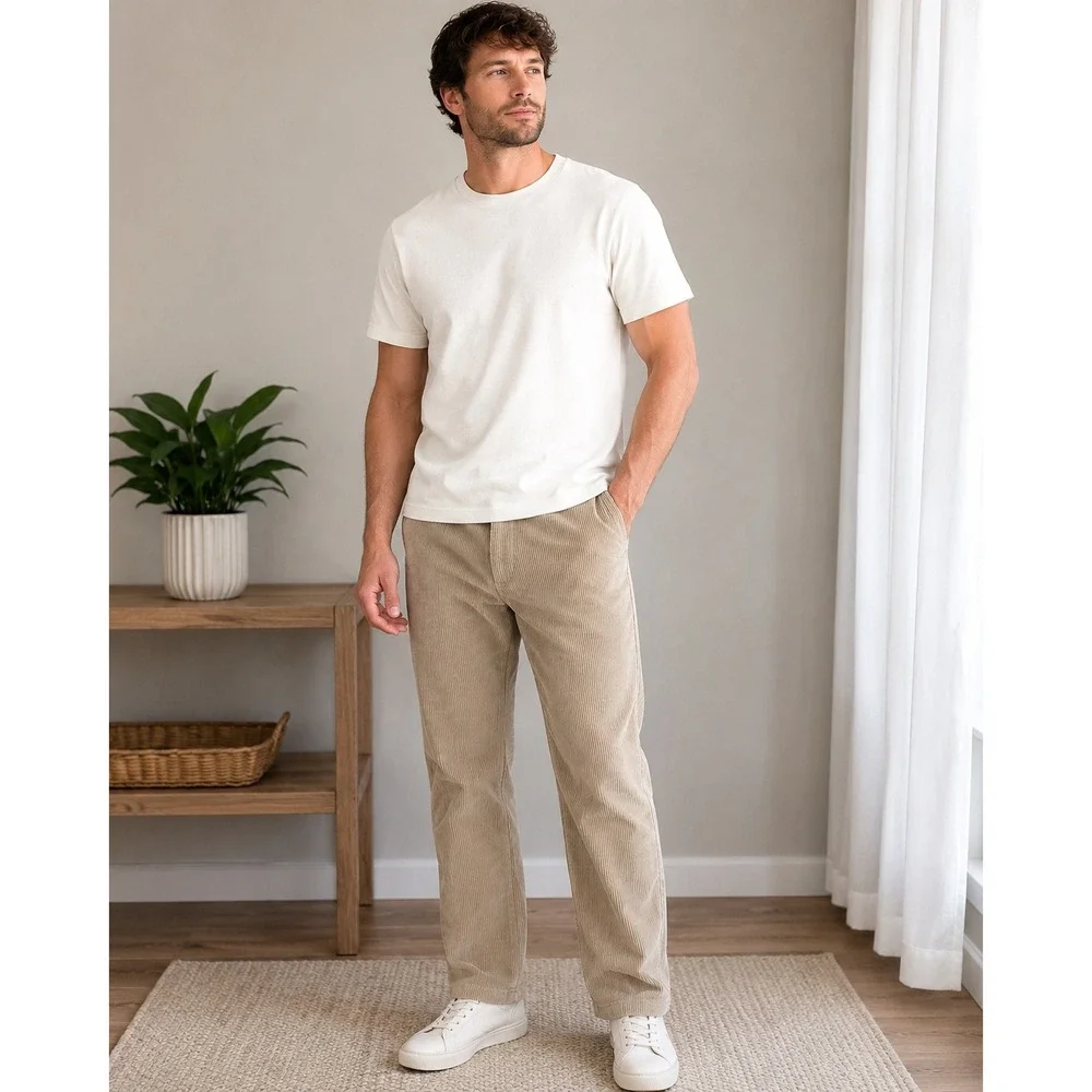 Vintage Haggar Magic Stretch Corduroy Pants Mens 38x34 Tan Beige Straight Leg